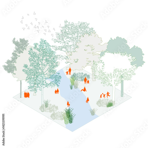 Architectural Drawings diagram concept, Minimal style hand drawn. Isometric presentation concept