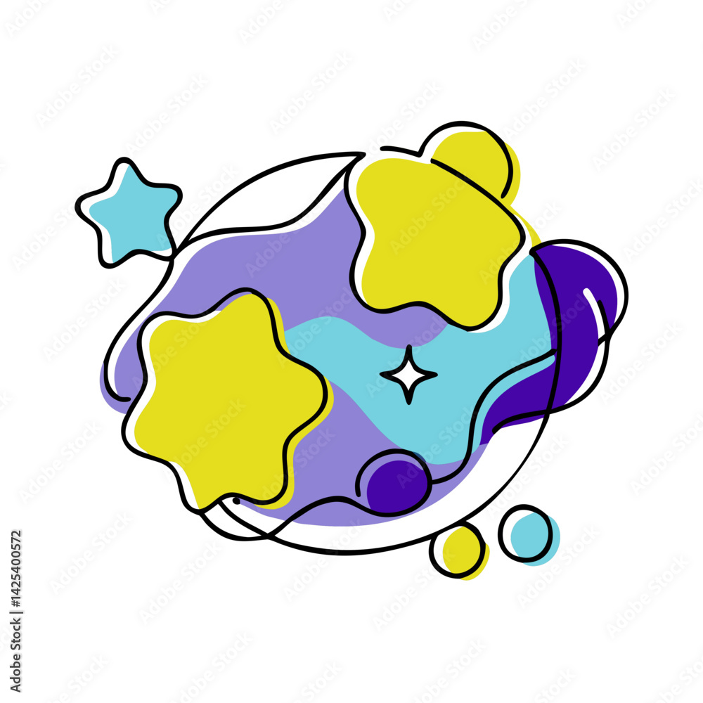 Abstract colorful nebula with stars and shapes in playful style Abstract colorful nebula with stars and shapes in playful style