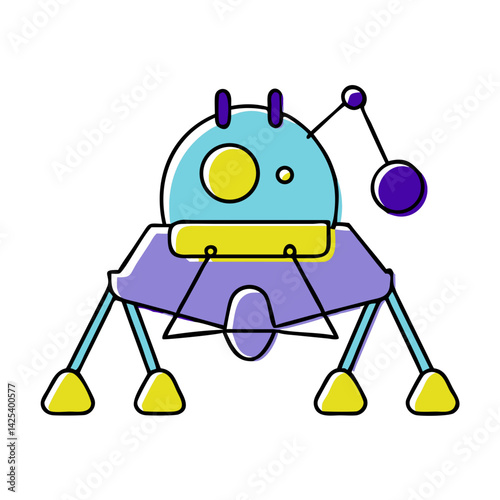 Cartoon lunar lander illustration in vibrant colors  