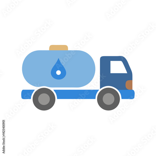 Blue water truck flat icon on black background