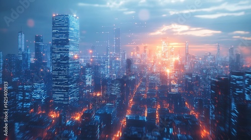 Wallpaper Mural Illuminated Cityscape at Dusk Torontodigital.ca