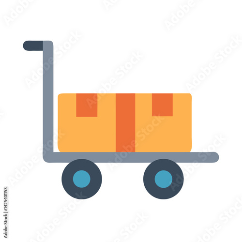 Hand Truck With Box Icon On Black Background