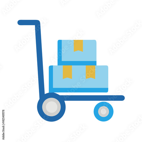 Blue delivery cart with boxes on black background
