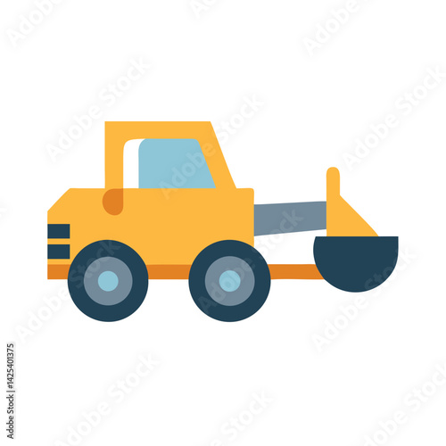 Cartoon yellow bulldozer construction vehicle illustration on black background