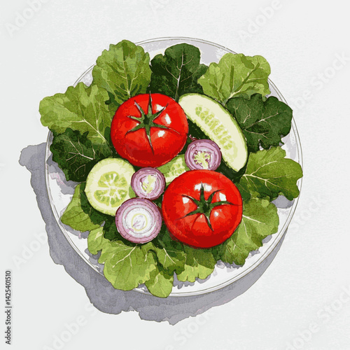 Fresh palette salad isolated watercolor vector illustration svg 
