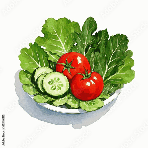Veggie hues salad isolated watercolor vector illustration svg 