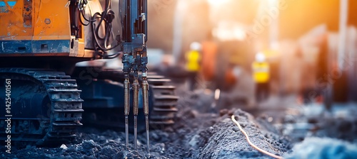 High-powered Horizontal Directional Drilling Rig Installing Underground Cables at a Busy Worksite