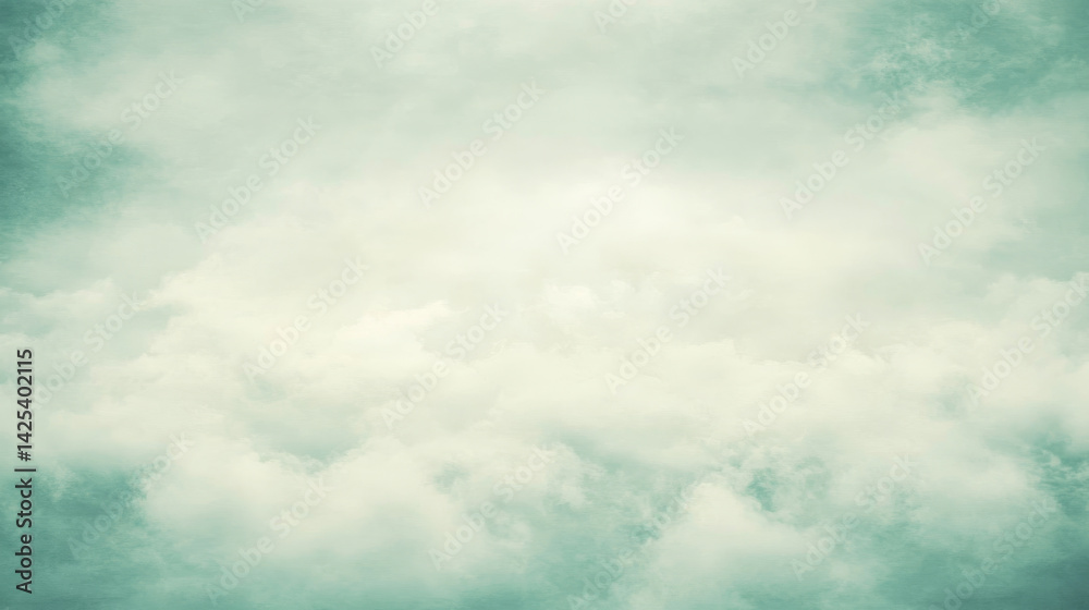 Obraz premium soft pastel background with subtle gradients creates serene and calming atmosphere, featuring fluffy white clouds against light green sky