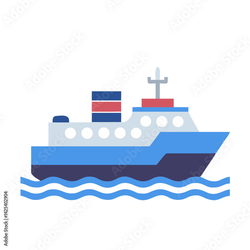 Minimalist Cruise Ship Icon on Black Background Illustration