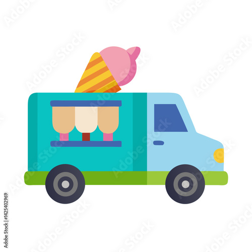 Colorful Ice Cream Truck Vector Illustration on Black