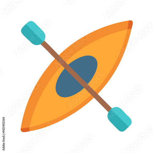 Orange kayak and paddle isolated on a black background
