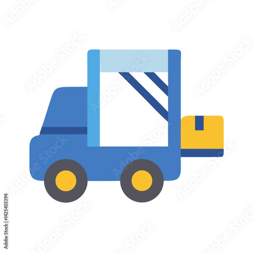Blue truck transporting package on black background