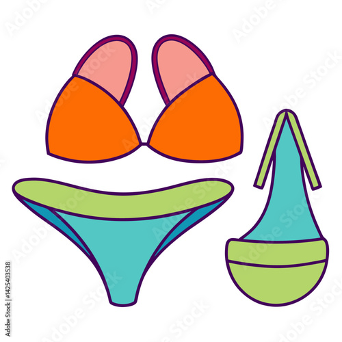 Brightly Colored Cartoon Swimsuit Collection Featuring a Bikini and Cover Up