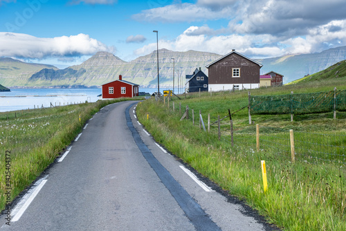 Road trip in Feroe islands, beautiful little village Hellur