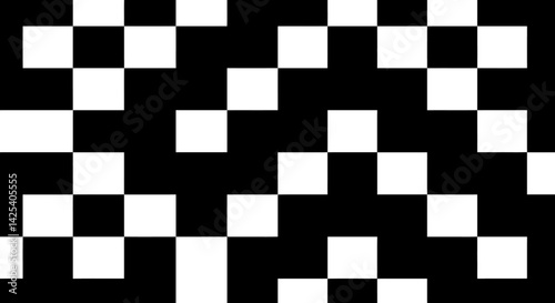 A fragmented digital tapestry showcasing an abstracted checkered pattern of black and white squares