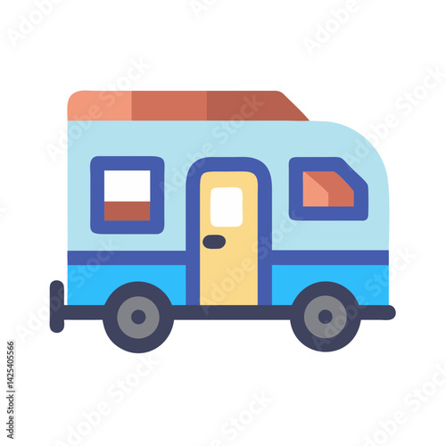 Stylized Illustration of Blue Recreational Vehicle on Black Background