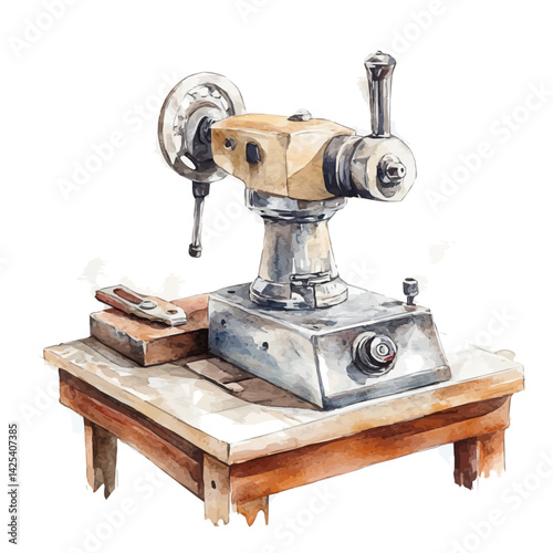 Bench grinder, watercolor illustration, isolated on a white background.

