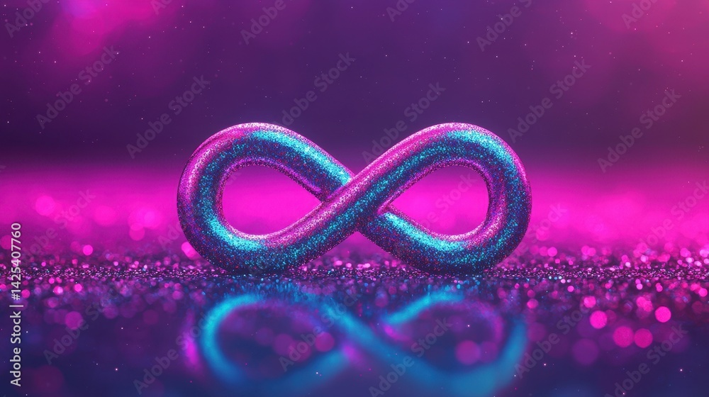 Colorful Infinity Symbol with Sparkles and Glowing Background in Vibrant Pink and Blue Hues Colorful Infinity Symbol with Sparkles and Glowing Background in Vibrant Pink and Blue Hues