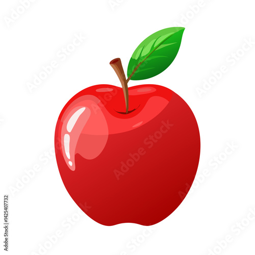 red apple isolated on white  Shiny Red Apple Illustration, 