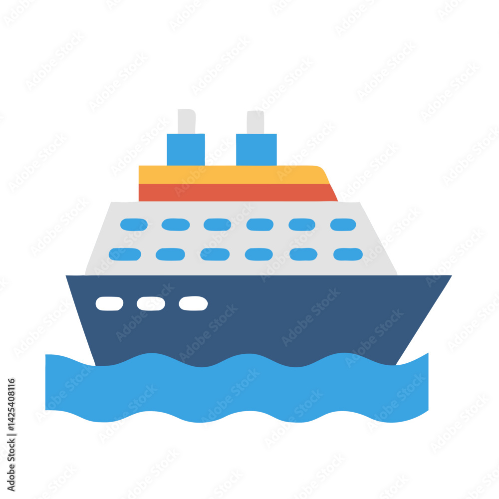 Cruise ship icon on water against a black background Cruise ship icon on water against a black background