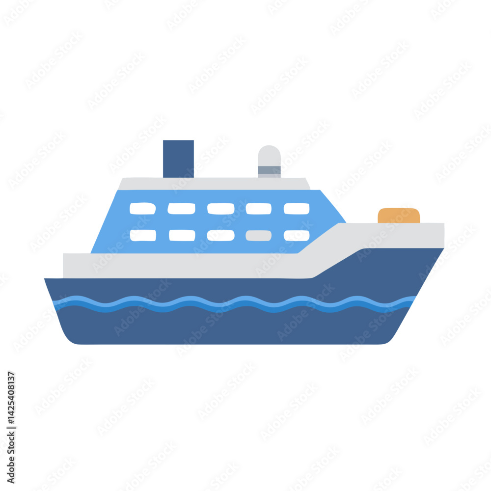 Blue Cruise Ship Flat Design Isolated On Black Blue Cruise Ship Flat Design Isolated On Black