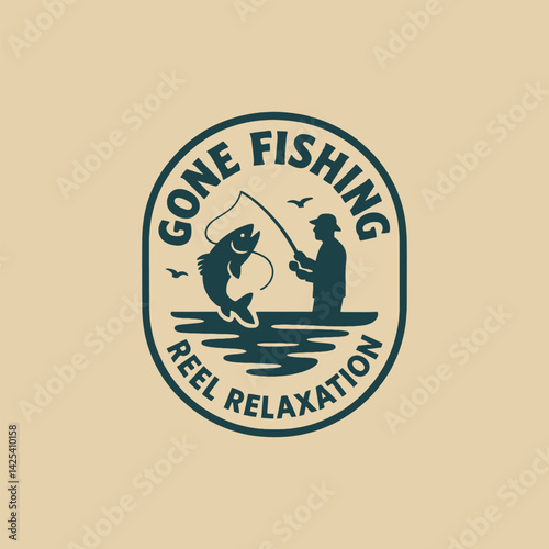 Person Fishing with Gone Fishing Message for Recreation or Graphic