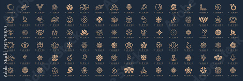 Minimalist flower ornament logo and icon set. Beauty flower logo design collection. Luxury spa, boutique, fashion and feminine concept.