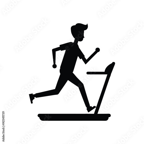 a young man running on a treadmill icon of silhouette vector illustration on white