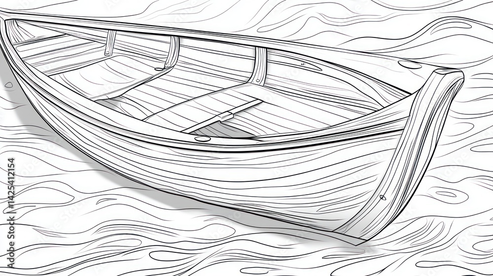 Obraz premium Wooden rowboat on water, calm sea, illustration, design