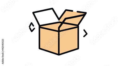 Minimalist Open Box Icon - Thin Line Art, Modern Storage Symbol, Empty Container, Packaging Graphic for E-commerce, Unboxing Concept, Trendy Flat Design Vector