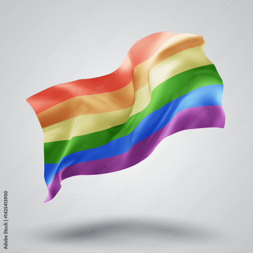 Fototapeta premium Rainbow,vector 3d flag with waves on a white background
