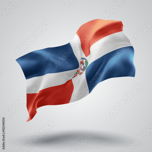 Dominican Republic, vector 3d flag with waves on a white background