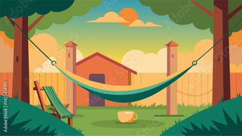 A cozy backyard scene with a comfortable hammock stretched between two wooden posts providing a muchneeded retreat for someone to recharge and escape.