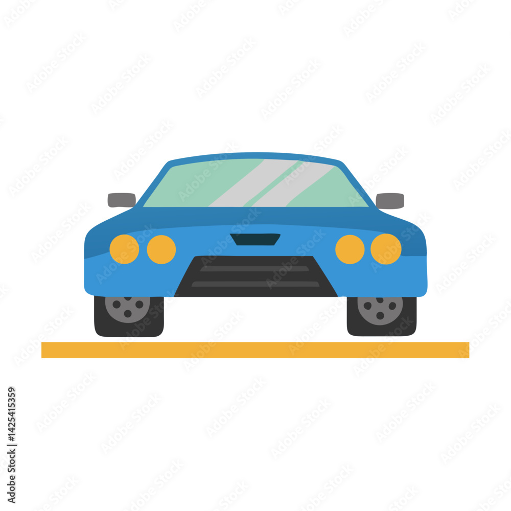 Fototapeta premium Blue Car Illustration: Front View, Modern, Simple Design