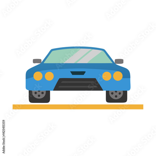 Blue Car Illustration: Front View, Modern, Simple Design
