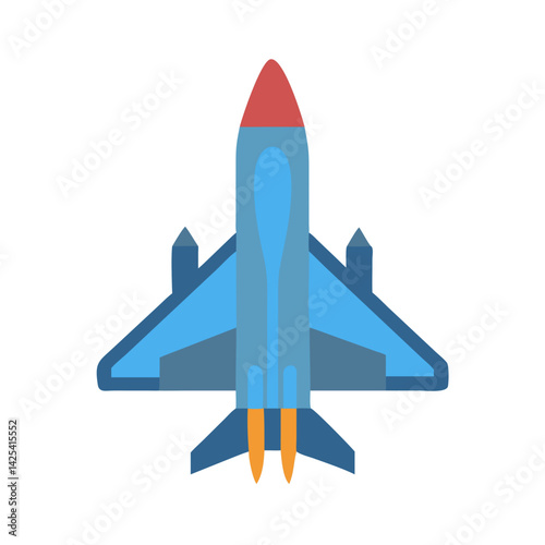 Flat vector illustration of blue fighter jet on black