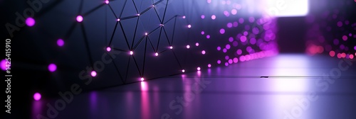Abstract Network with Glowing Nodes and Geometric Design in Purple Hues