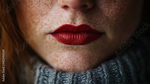 Closeup Woman Lips Freckles Sweater