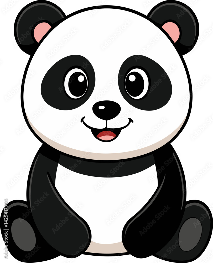 Cute Smiling Cartoon Panda Sitting Front View Illustration Cute Smiling Cartoon Panda Sitting Front View Illustration