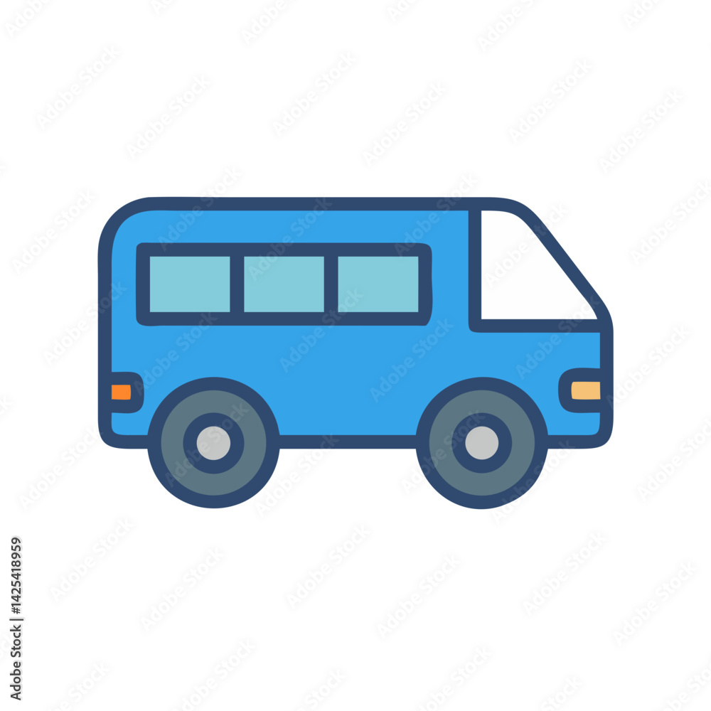 Blue Van Cartoon Vector Illustration Design Icon Blue Van Cartoon Vector Illustration Design Icon