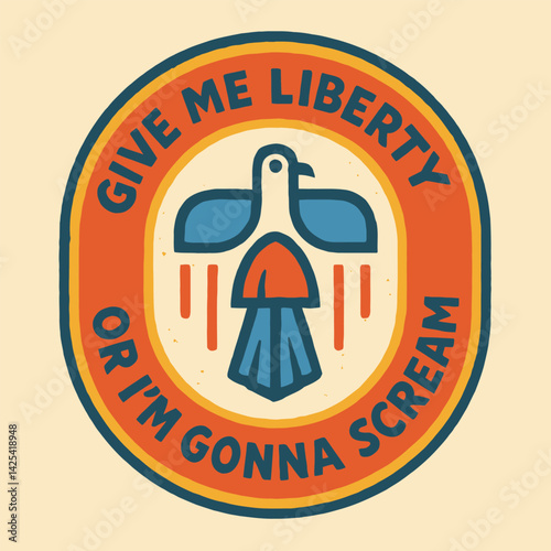 Patriotic Bird Graphic with Freedom Slogan and Vintage Style