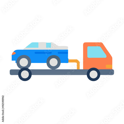 Blue Car on Tow Truck Flat Vector Illustration