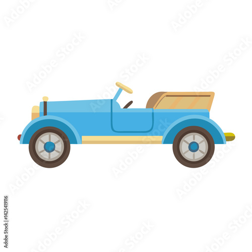 Cartoon blue vintage car on black background illustration