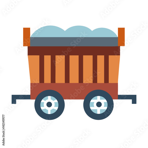 Cartoon coal mine cart illustration on black background