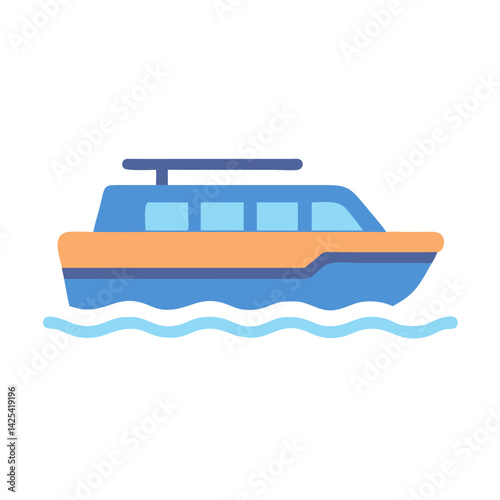 Modern Blue and Orange Boat on Wavy Water