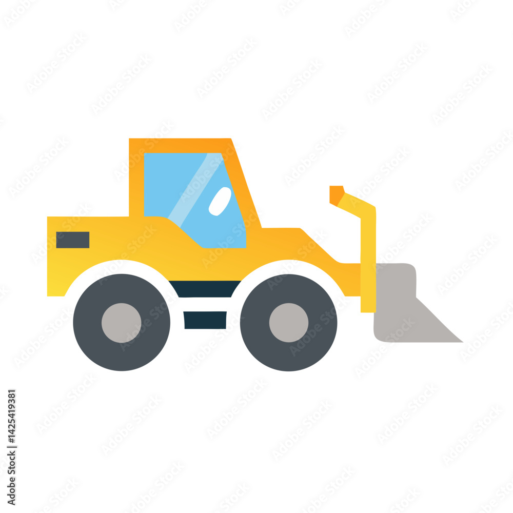 Fototapeta premium Yellow Bulldozer Construction Vehicle on Black Background Illustration