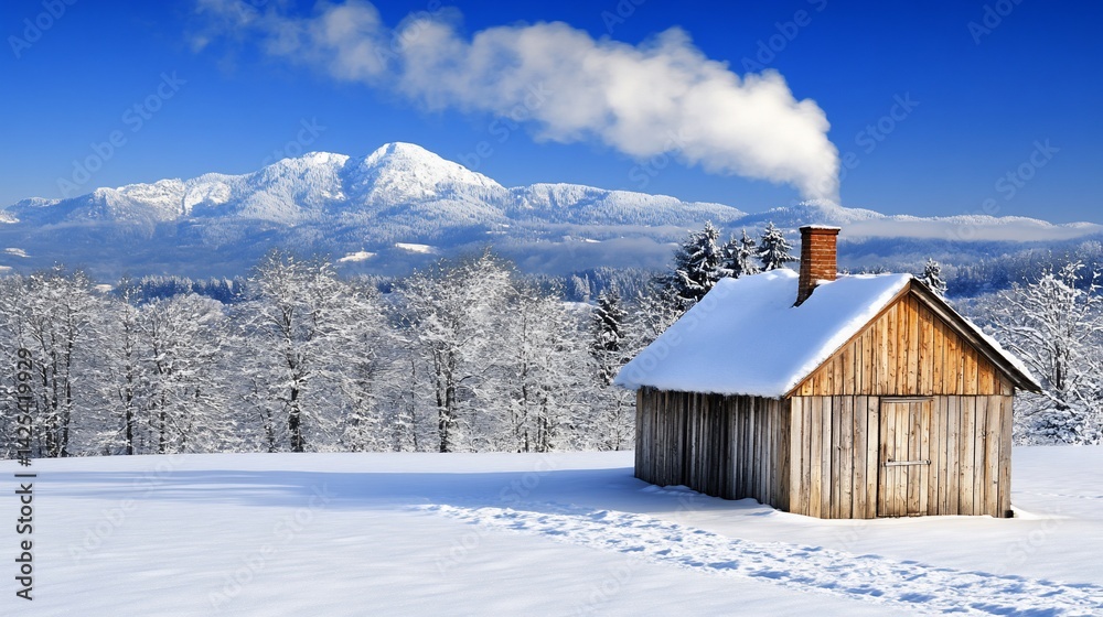 Snowy mountain cabin