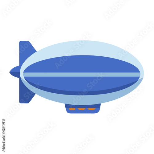 Blue and white cartoon airship illustration on black background