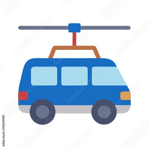 Cartoon Funicular Tram on Black Background Vector Illustration