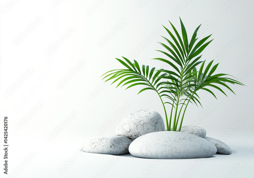 creative tropical leaves front view green leaf stones white background creative tropical leaves front view green leaf stones white background